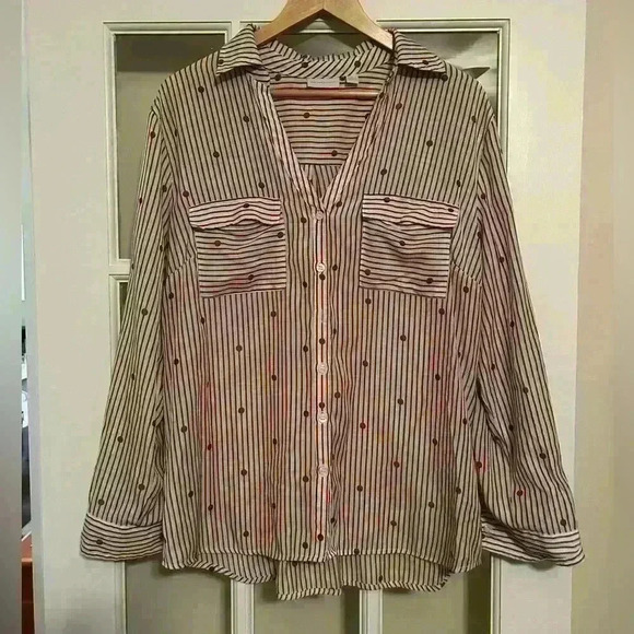New York & Company Women’s Sheer Stripe Polka Dot Blouse Mauve Size XL - Picture 8 of 9